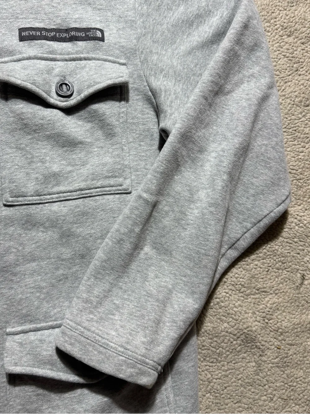 The North Face Jacket Mens XL Gray Full Zip Snap Buttons Fleece Lined Pockets